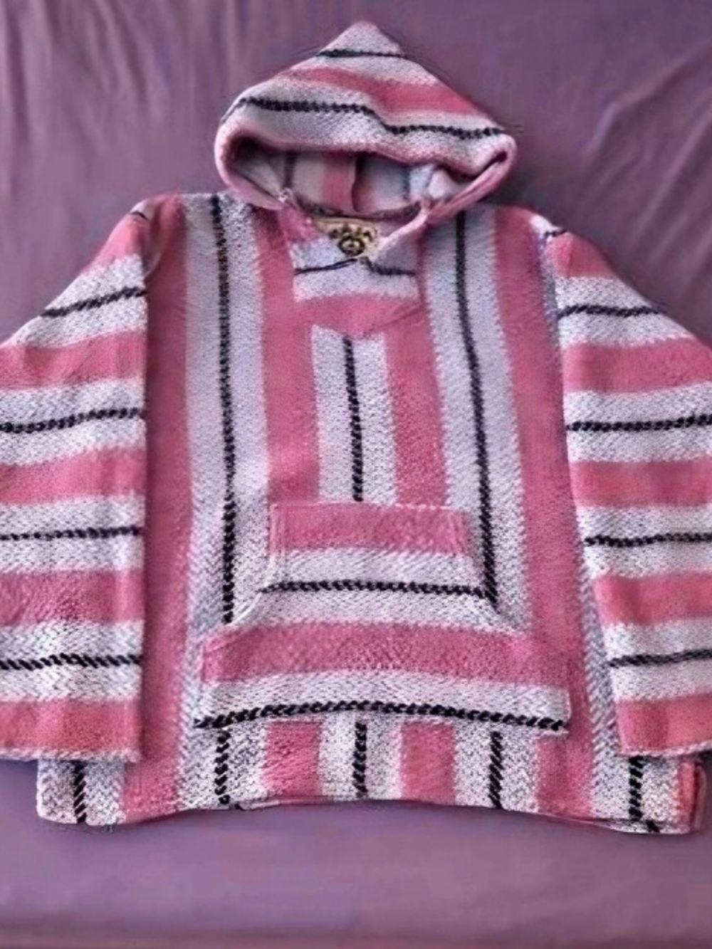 Baja Joe Womens Knit Striped Pullover Hoodie in Pink & Gray